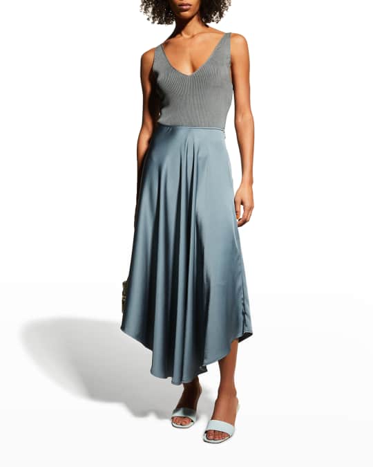Satin handkerchief midi skirt top
