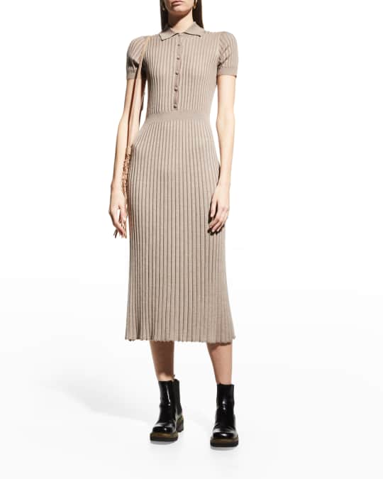 Gabriela Hearst Amor Collared Rib Cashmere Midi Dress | Neiman Marcus