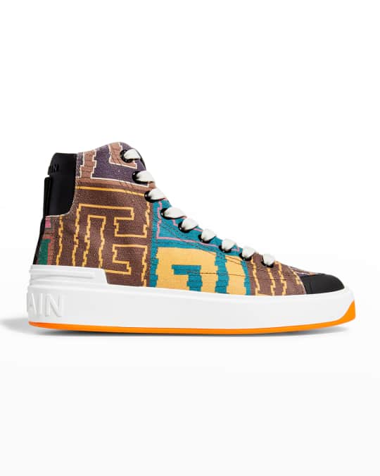 Balmain B Court Multicolored Monogram High-Top Sneakers | Neiman Marcus