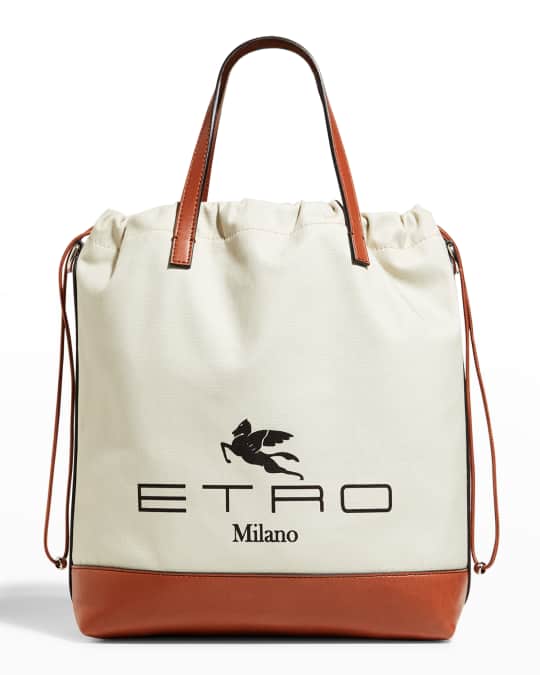 【ETRO】Logo Cotton Bucket Bag Etro Logo Drawstring Canvas Bucket Bag | Neiman Marcus