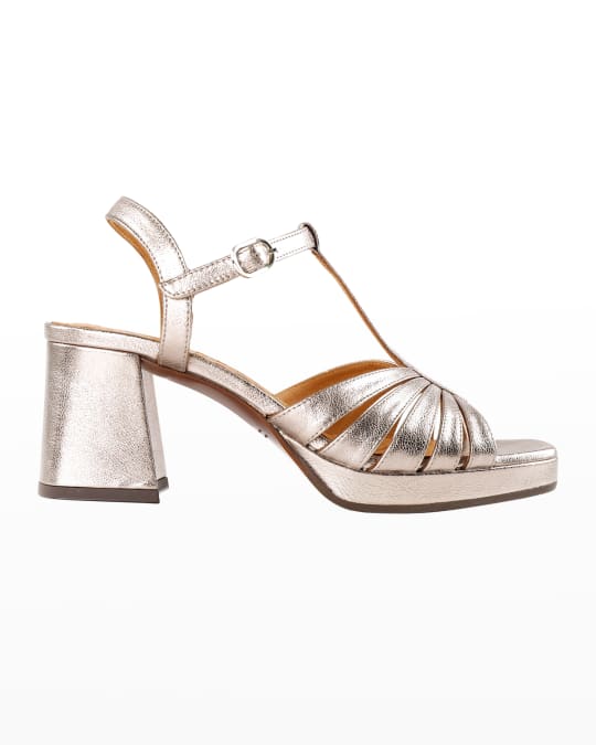 Chie Mihara Dali Metallic Leather T-Strap Sandals | Neiman Marcus