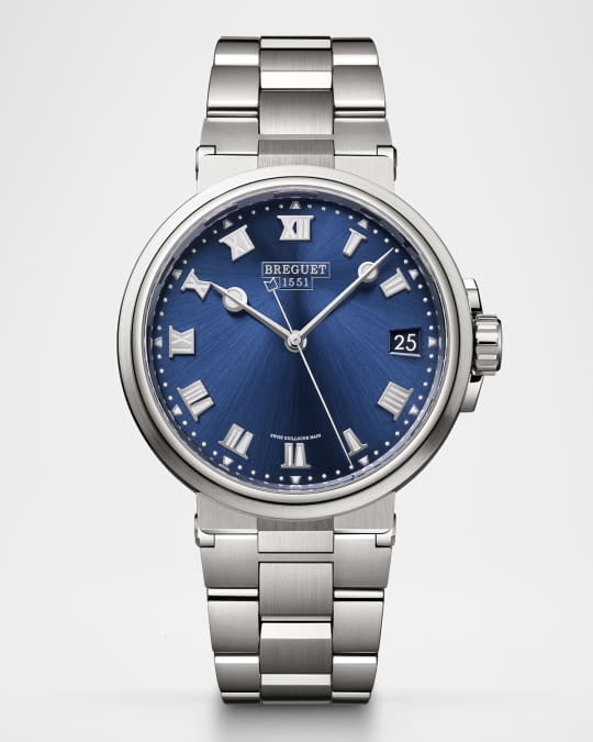 40mm Titanium Marine Automatic Blue Dial Watch with Bracelet Strap