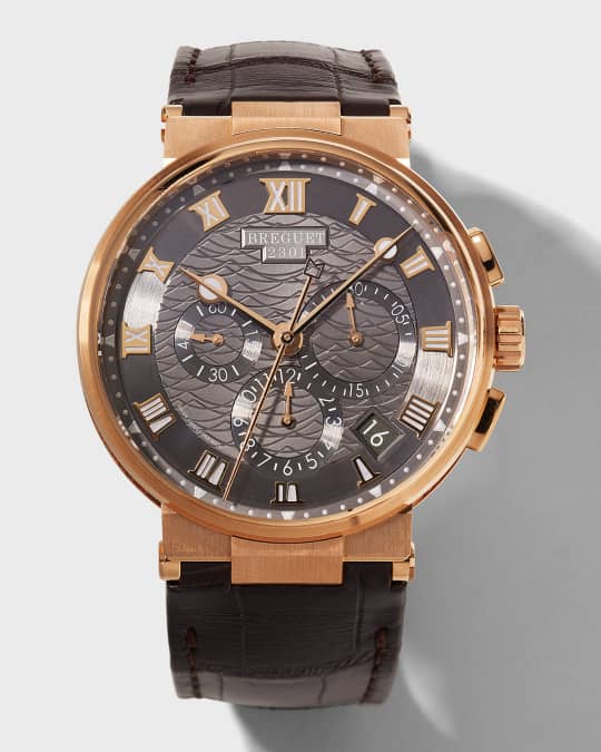 Rose Gold Marine Chronograph Gray Dial Watch with Leather Strap