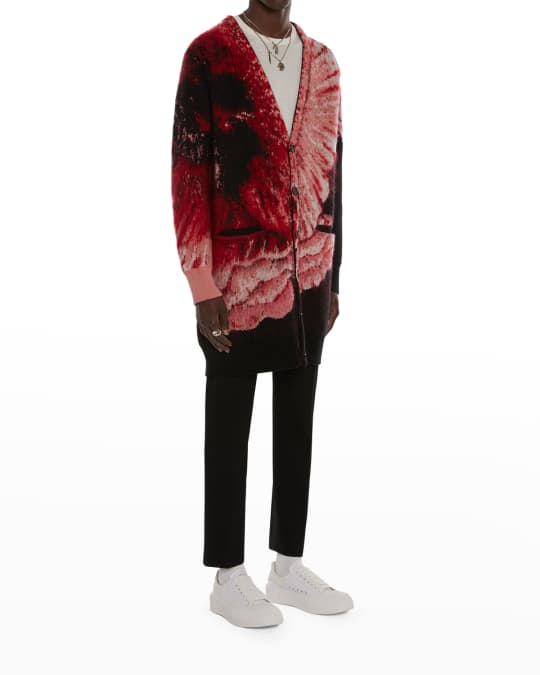 McQueen Men's Flower Jacquard Cardigan Sweater | Neiman Marcus