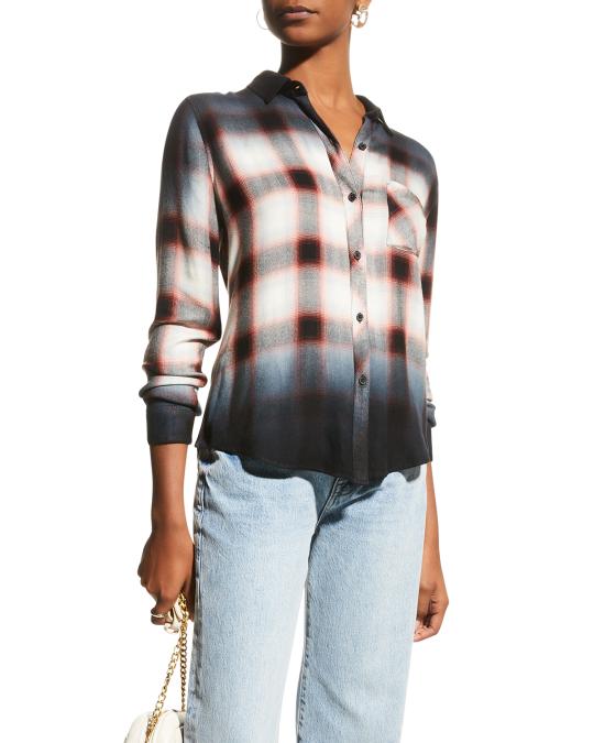 Chemise à Carreaux Free People Hunter - Taille XS - Occasion Très Bon état - Blanc & Bleu