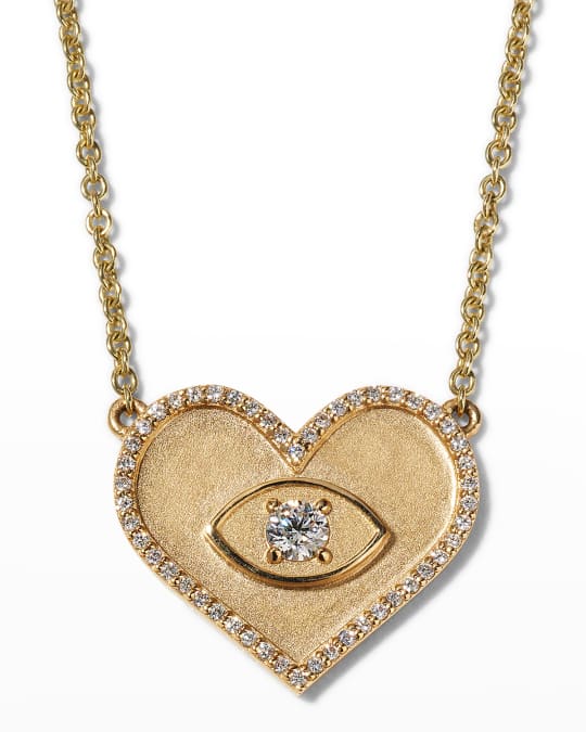 Sydney Evan Yellow Gold Large Heart Necklace with Marquise Eye