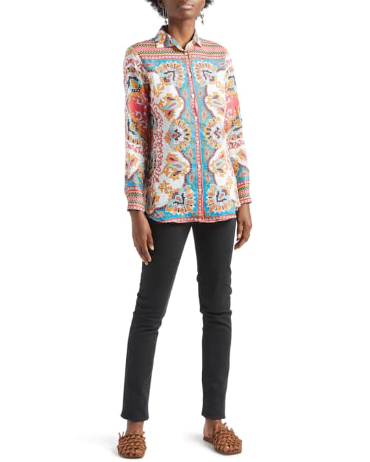 【Etro】プリント ramie tunic Printed ramie tunic in orange - Etro | Mytheresa