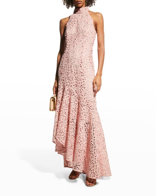 Shoshanna Asymmetrical Petal Lace Halter Dress Neiman Marcus