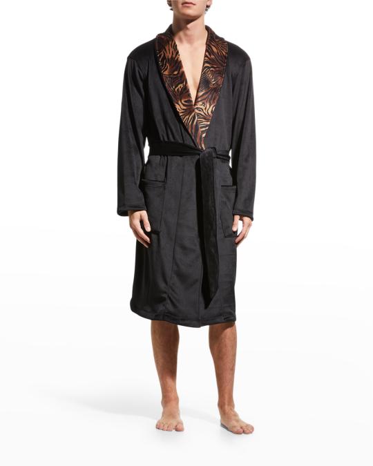 Natori Men's Tiger Stripe Velour Robe | Neiman Marcus