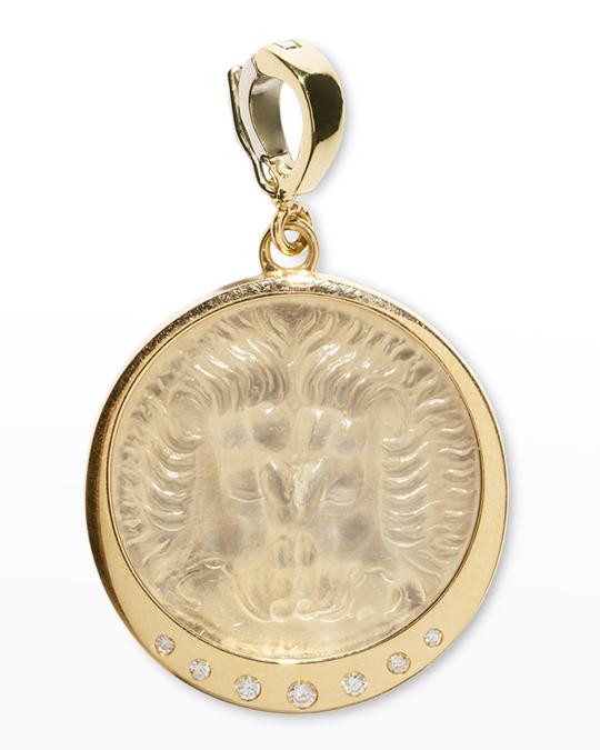 AZLEE Lion Medium White Glass Coin Charm with Scattered Diamonds ...