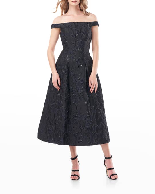 Kay Unger New York Carina Off Shoulder Floral Jacquard Dress Neiman Marcus