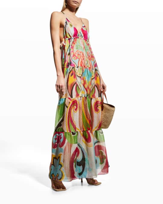etro silk tiered dress Chio Ruffled Floral-Print Silk-Chiffon Dress