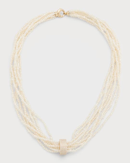Mizuki Multi-Strand Freshwater Pearl Necklace with Diamond
