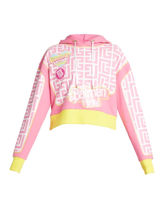 Balmain x Barbie Monogram-Print Logo Cropped Hoodie | Neiman