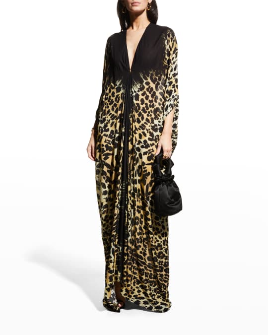Cavalli Leopard-Print Back-Cutout Kaftan Dress | Neiman Marcus