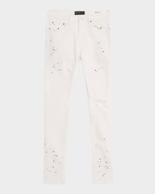 PURPLE Men's P001 Optic White Paint Blowout Skinny Jeans | Neiman