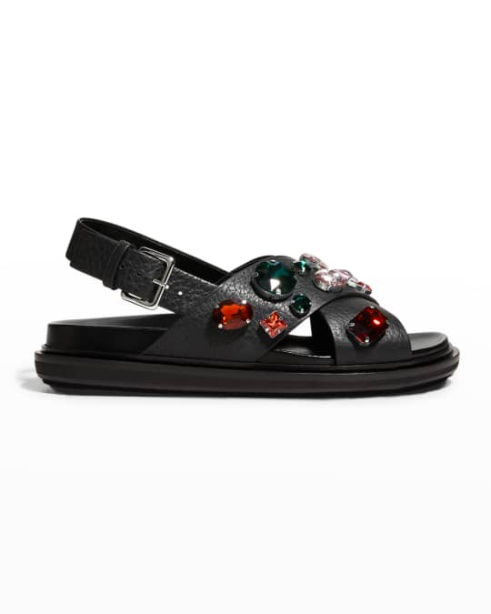 Marni Jeweled Calfskin Crisscross Sandals Neiman Marcus