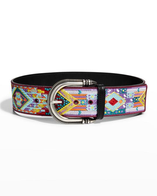 Etro Embroidered Leather Buckle Belt | Neiman Marcus display picture 1