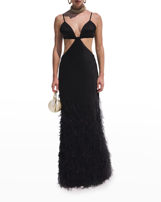 Cult Gaia Raisa Feather-Embellished Cutout Gown | Neiman Marcus
