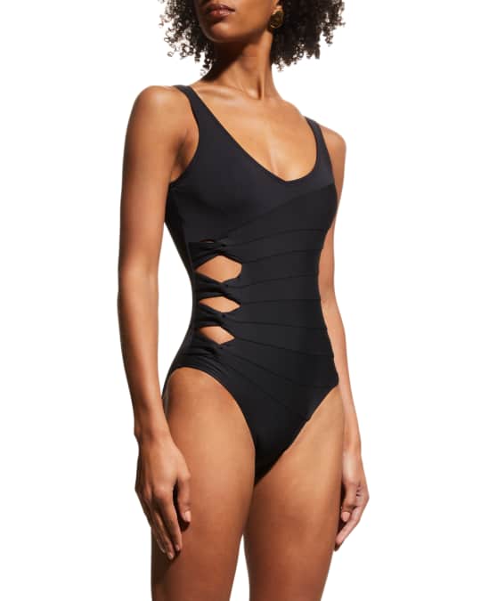 Carmen Marc Valvo BLACK Bandeau Cutout One-Piece Swimsuit, US 4 