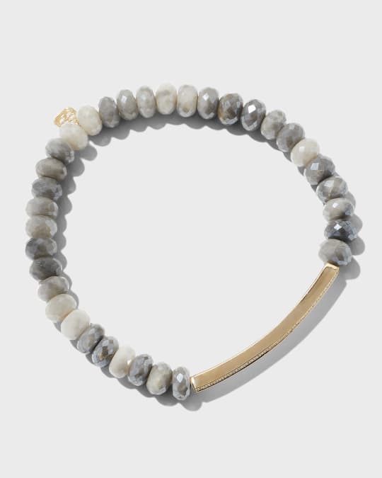 6mm Grey Silverite Bracelet in 14K Diamond Bar
