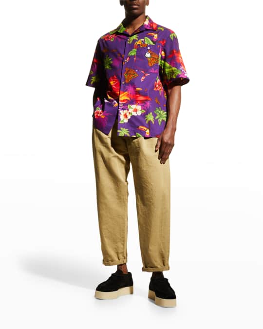 Moncler Genius Men's Palm Angels Hawaiian-Print Shirt | Neiman Marcus
