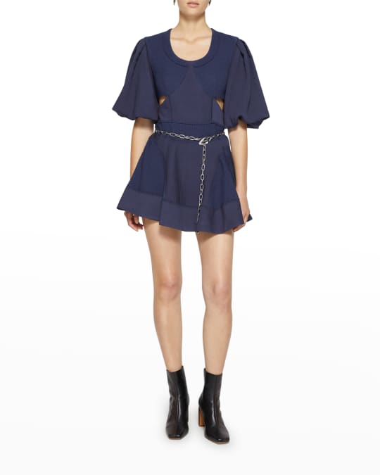 Journey Mixed Texture Balloon Sleeve Mini Dress