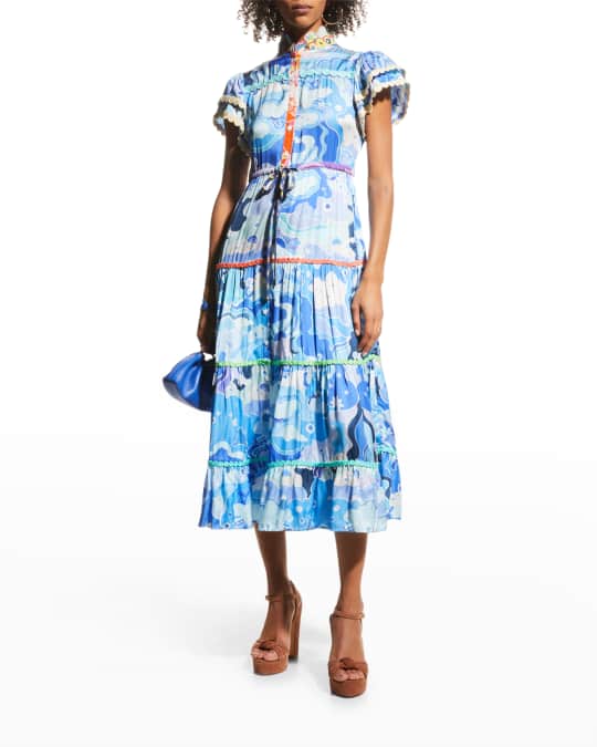 CELIAB Adhara Printed Scalloped Midi Dress | Neiman Marcus