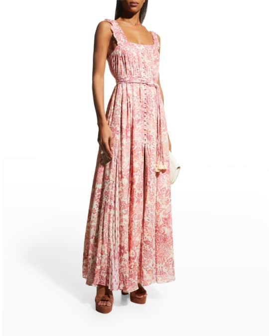Hemant & Nandita Suki Crinkle Rayon Metallic Long Dress With Tie Up Belt |  Neiman Marcus