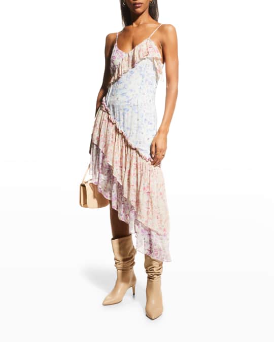 floral ruffle asymmetric silk dress Cytherea Asymmetric Floral Ruffle Midi Dress main image 0