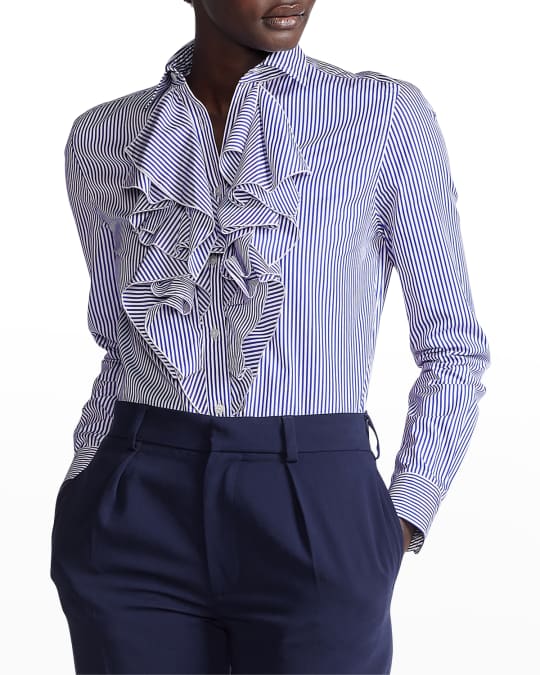 Striped ruffle shirt sale