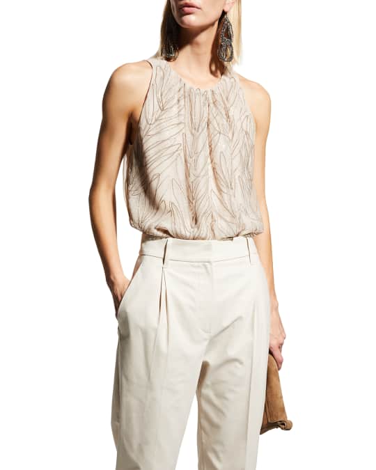 Brunello Cucinelli Bamboo Monili Embroidered Crispy Silk