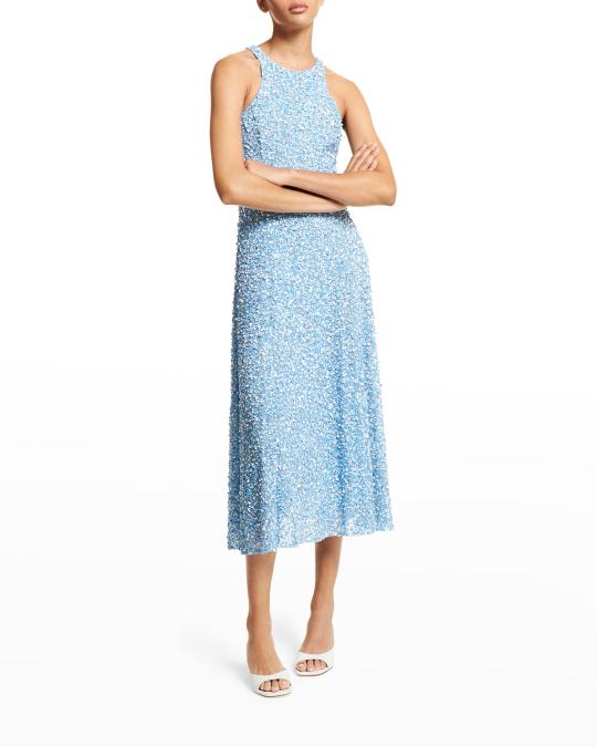 michael kors halter midi dress Floral Sequined corset style A-line formal dress