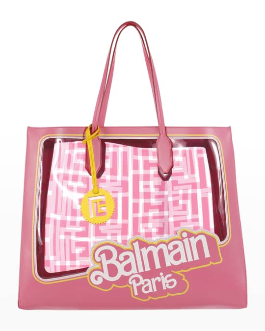 Two Size Luxury Monogram Leather Tote Bag Shoulder Bag Pink