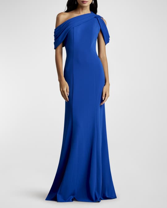 Tadashi Shoji Knotted One Shoulder Crepe Gown Neiman Marcus