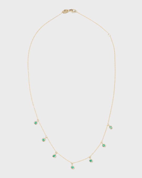 18K Yellow Gold Emerald 7-Dangle Necklace