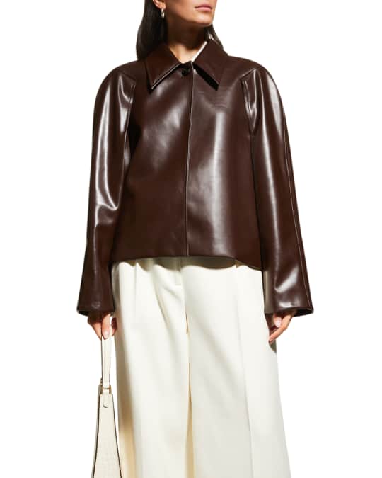 FAUX LEATHER TUCK ジャケット LOW CLASSIC Faux Leather Tuck Sleeve Jacket | Neiman Marcus