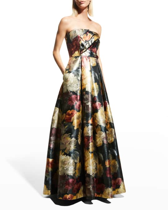 Aidan Mattox Floral-Print Strapless Ball Gown | Neiman Marcus