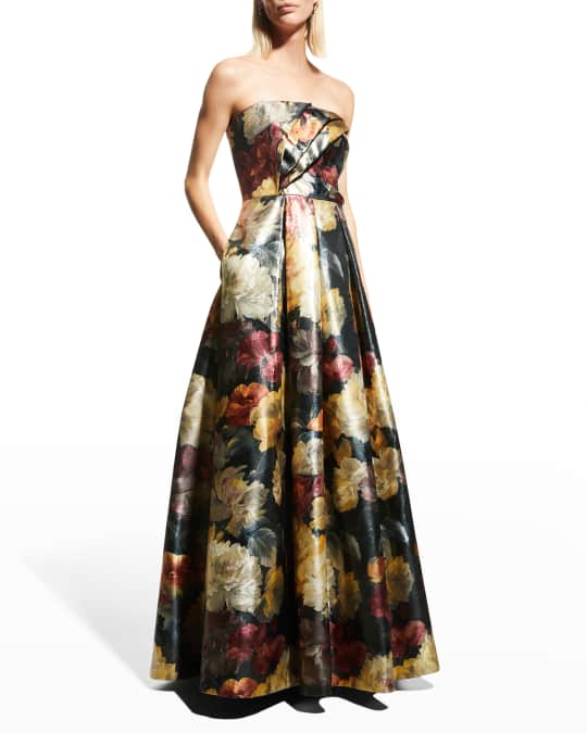 Floral Print Strapless Ball Gown