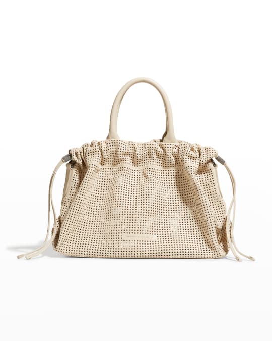Brunello Cucinelli Perforated Leather Drawstring Tote Bag