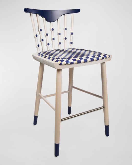 MacKenzie-Childs Musical Chairs Royal Check Counter Stool, 38.5 ...