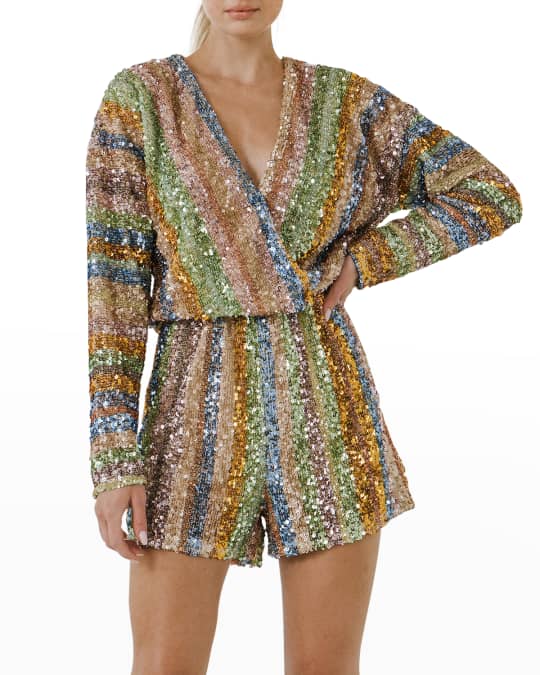 Endless Rose Striped Sequin Romper Neiman Marcus