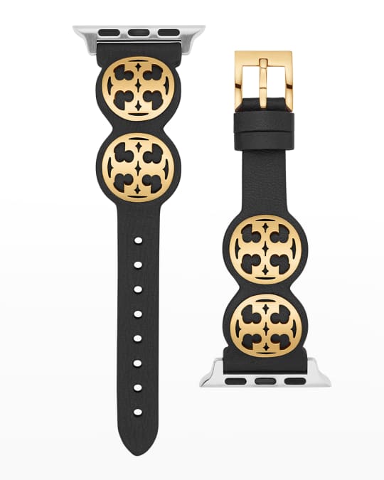 Tory Burch Miller Leather Apple Watch Band in Black, 38-40mm  display picture 1