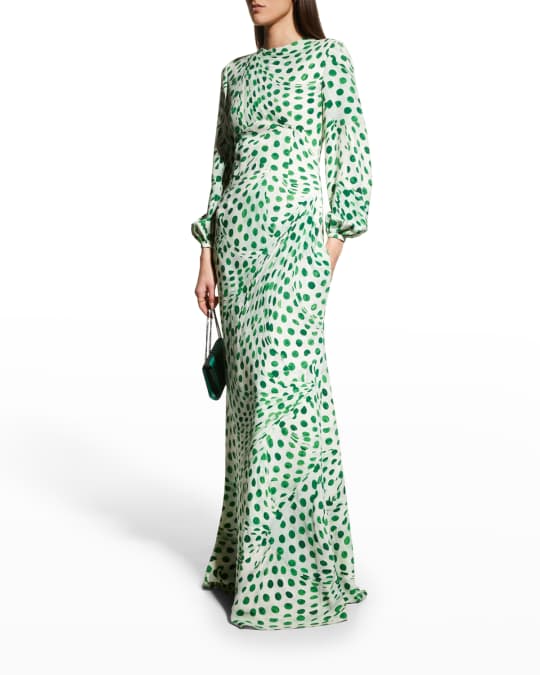 Brandon Maxwell Audrey Dot-Print Blouson-Sleeve Gown | Neiman Marcus
