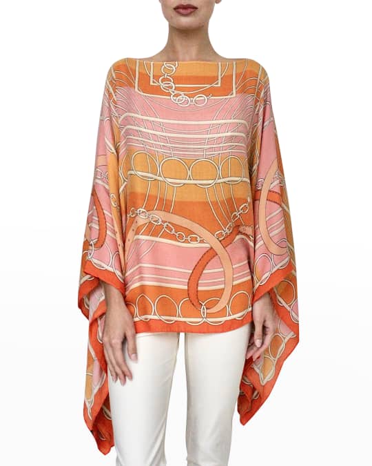 Printed Cashmere-Blend Scarf Poncho