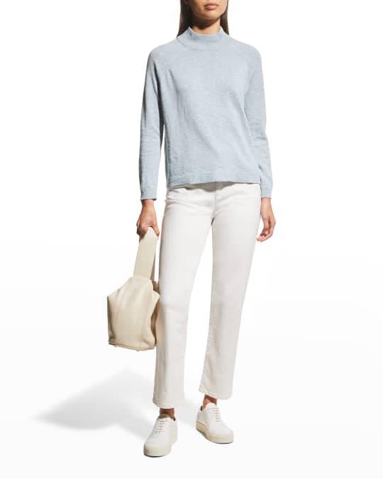 Eileen Fisher Mock-Neck Organic Cotton-Linen Slub Top Neiman Marcus