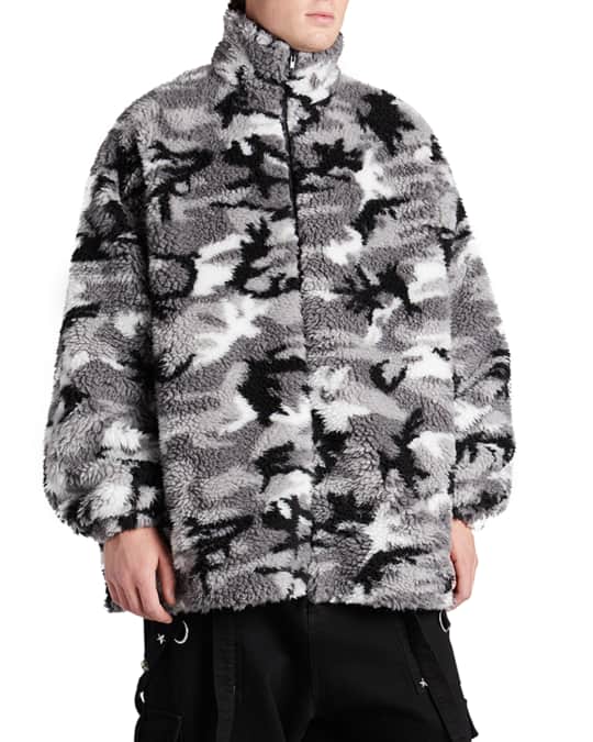 Balenciaga Men's Camo Fleece Zip Jacket | Neiman Marcus