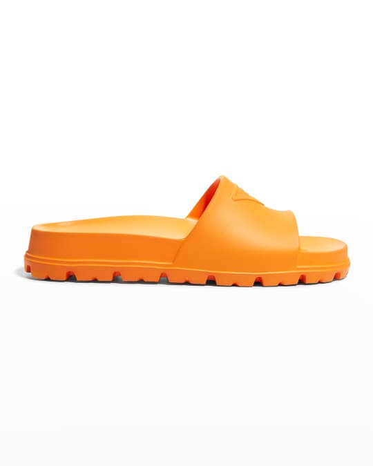 Prada Rubber Logo Pool Sandals | Neiman Marcus