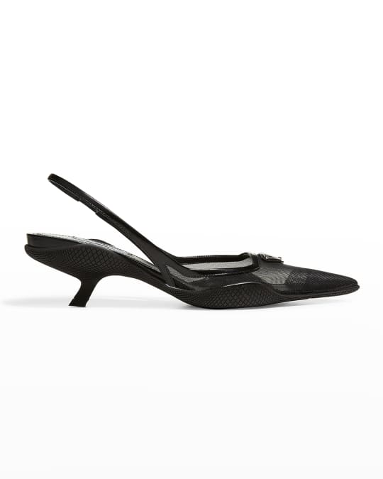 Prada Mesh Logo Slingback Pumps | Neiman Marcus