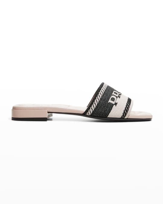 Prada Bicolor Logo Cotton Flat Sandals | Neiman Marcus